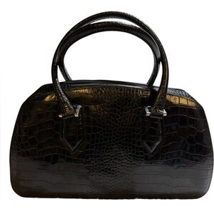 Carla Mancini Black Croc-Embossed Leather Satchel